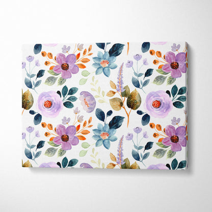 Romantic boho watercolor floral canvas art in purple blue orange green
