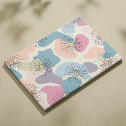 Modern minimalist daisy pattern canvas wall art in pastel blues blush lavender