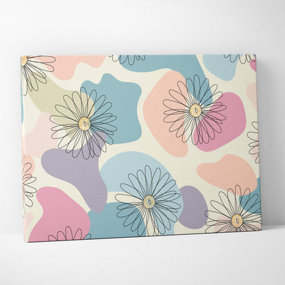 Modern minimalist daisy pattern canvas wall art in pastel blues blush lavender