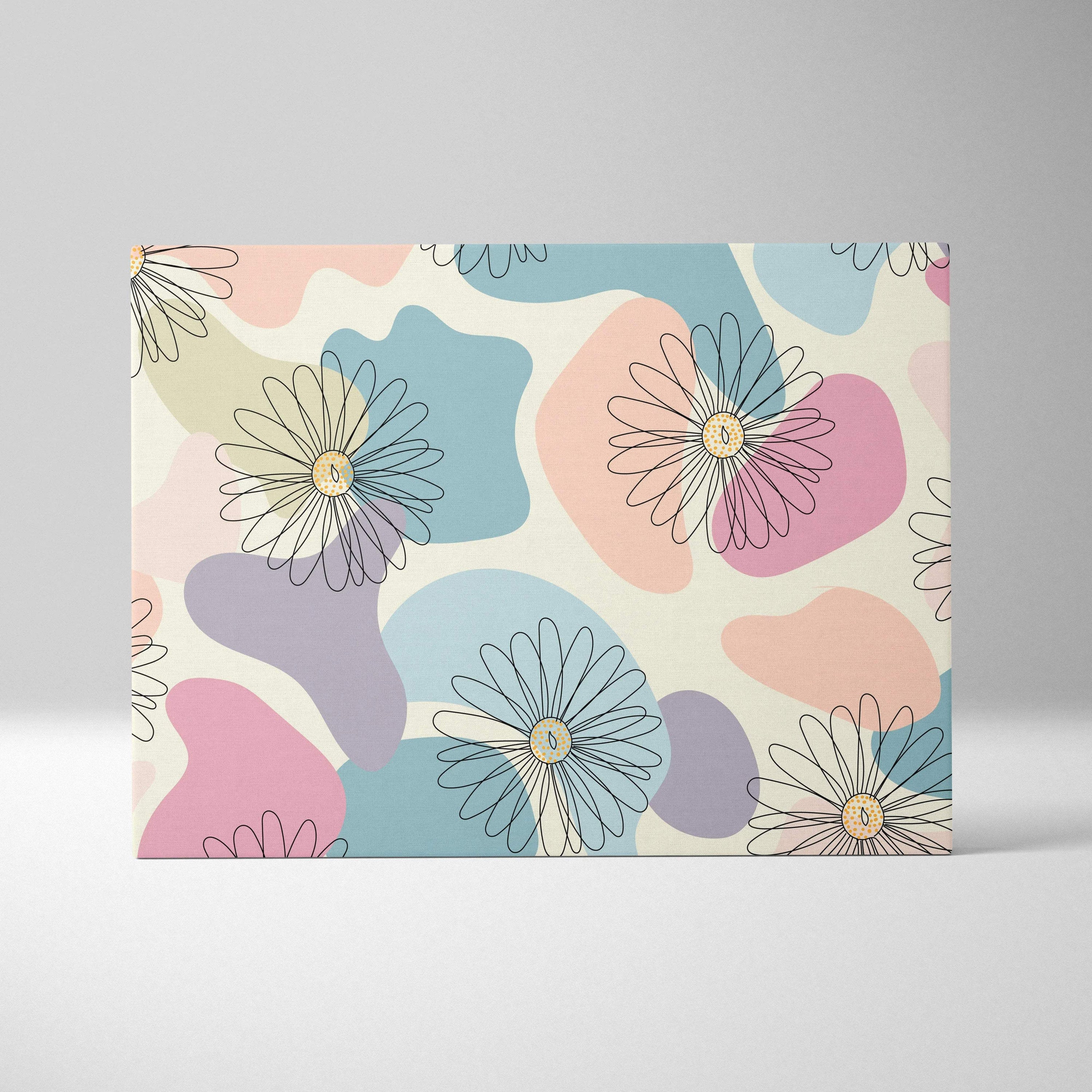 Modern minimalist daisy pattern canvas wall art in pastel blues blush lavender