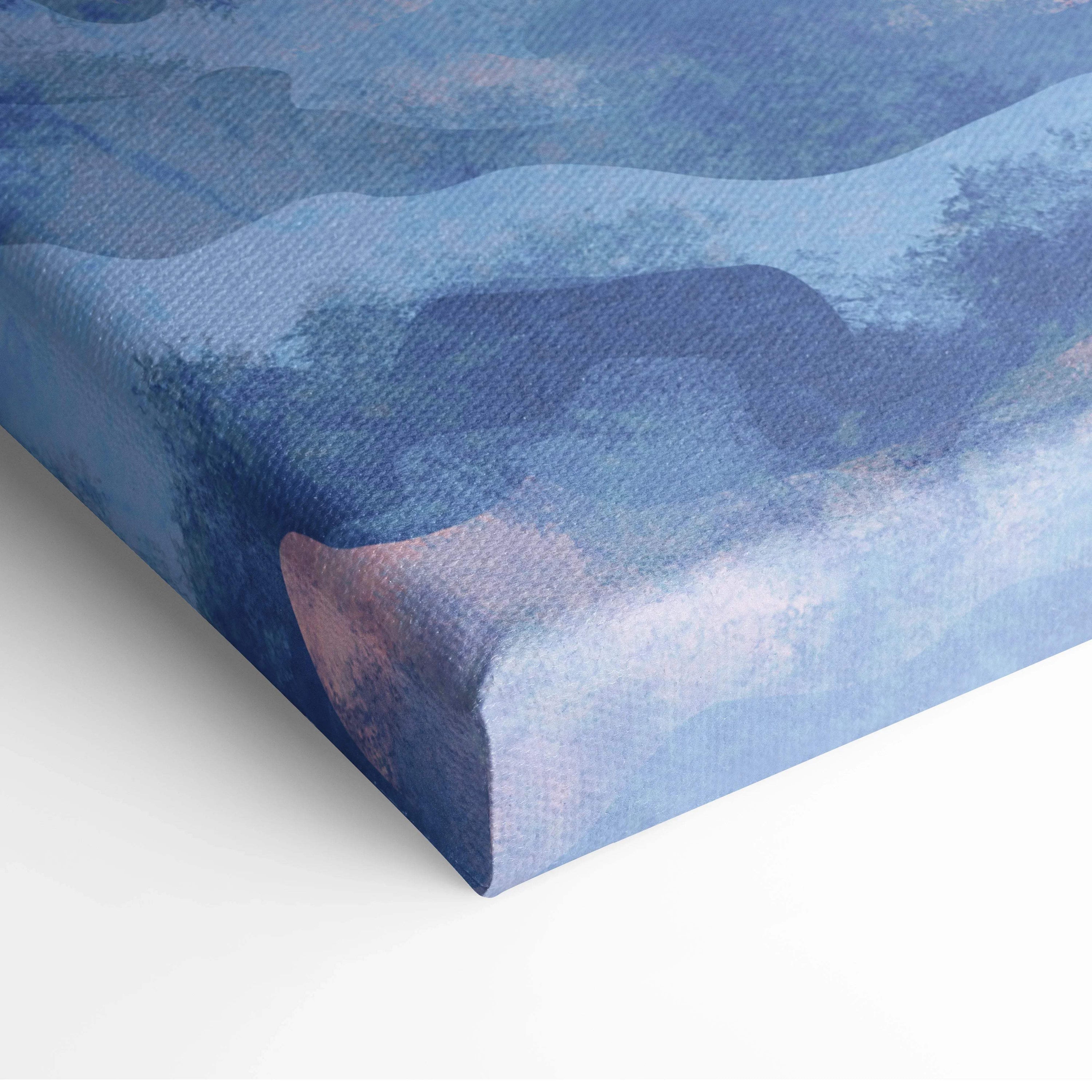 Dreamy ocean sunset canvas in pastel pink, lavender, soft blue, golden yellow, navy watercolor gradients