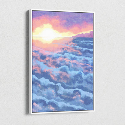 Dreamy ocean sunset canvas wall art in pastel pink lavender blue yellow
