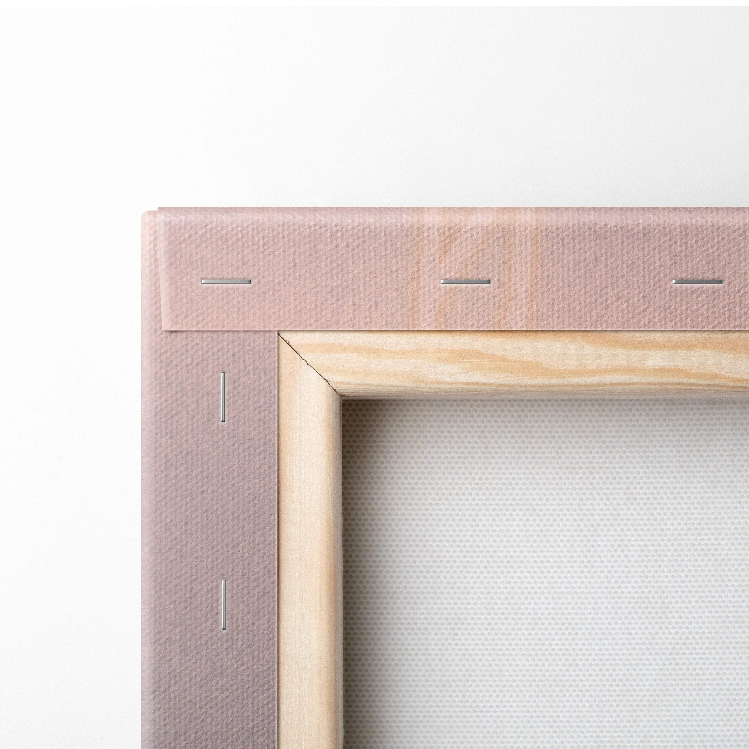 Contemporary ladder dreams canvas wall art featuring a minimalist light pink textured border and natural wood edge