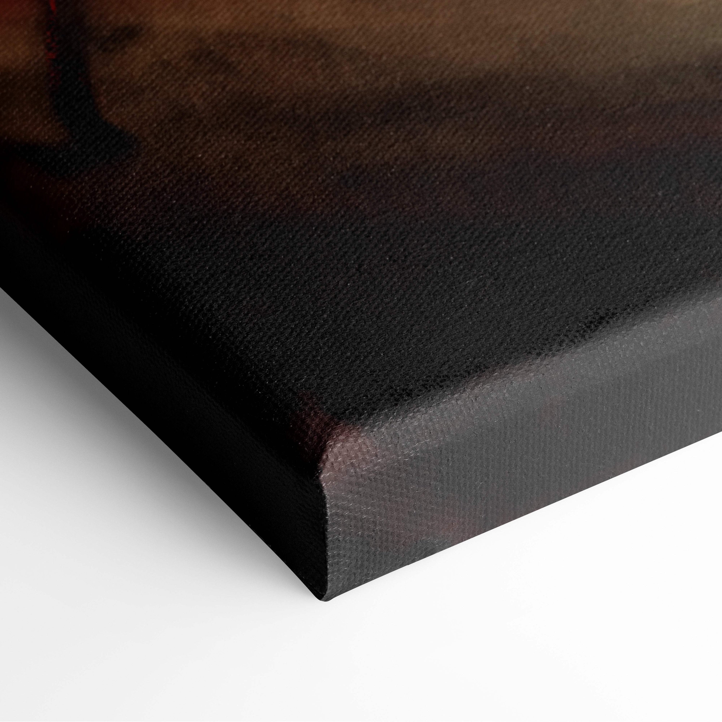 Black canvas art with textured surface featuring dark moody tones in red moon warrior samurai horror style