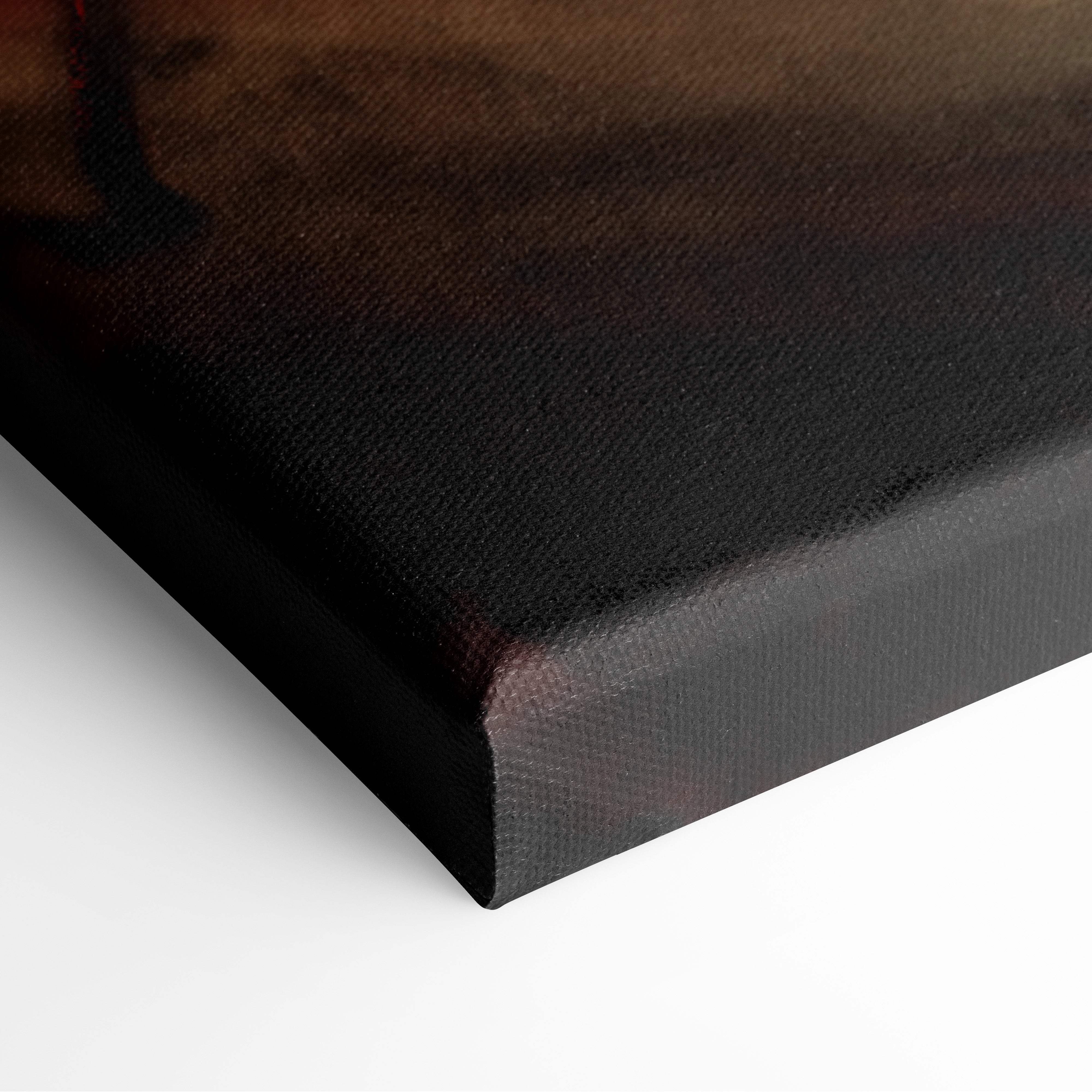 Black canvas art with textured surface featuring dark moody tones in red moon warrior samurai horror style