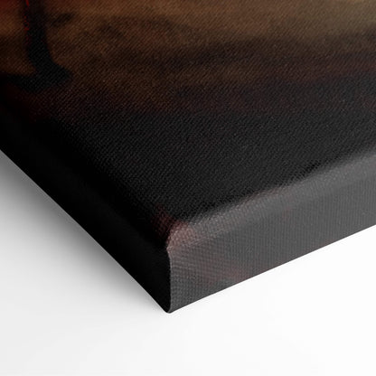 Black canvas art with textured surface featuring dark moody tones in red moon warrior samurai horror style