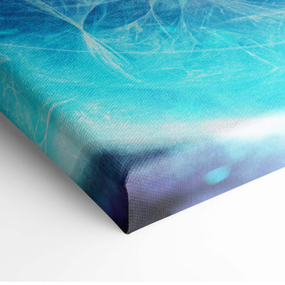 A canvas print of cyberpunk samurai warrior with neon blue glowing katana and abstract turquoise oceanic design