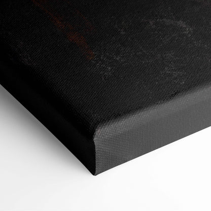 Black canvas print with textured matte finish featuring dark medieval knight torch moody dungeon fantasy scene wall art