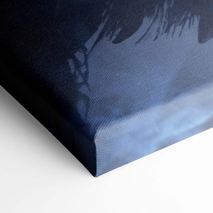 Dark blue canvas print with textured glossy finish featuring valkyrie rider on winged beast for modern decor
