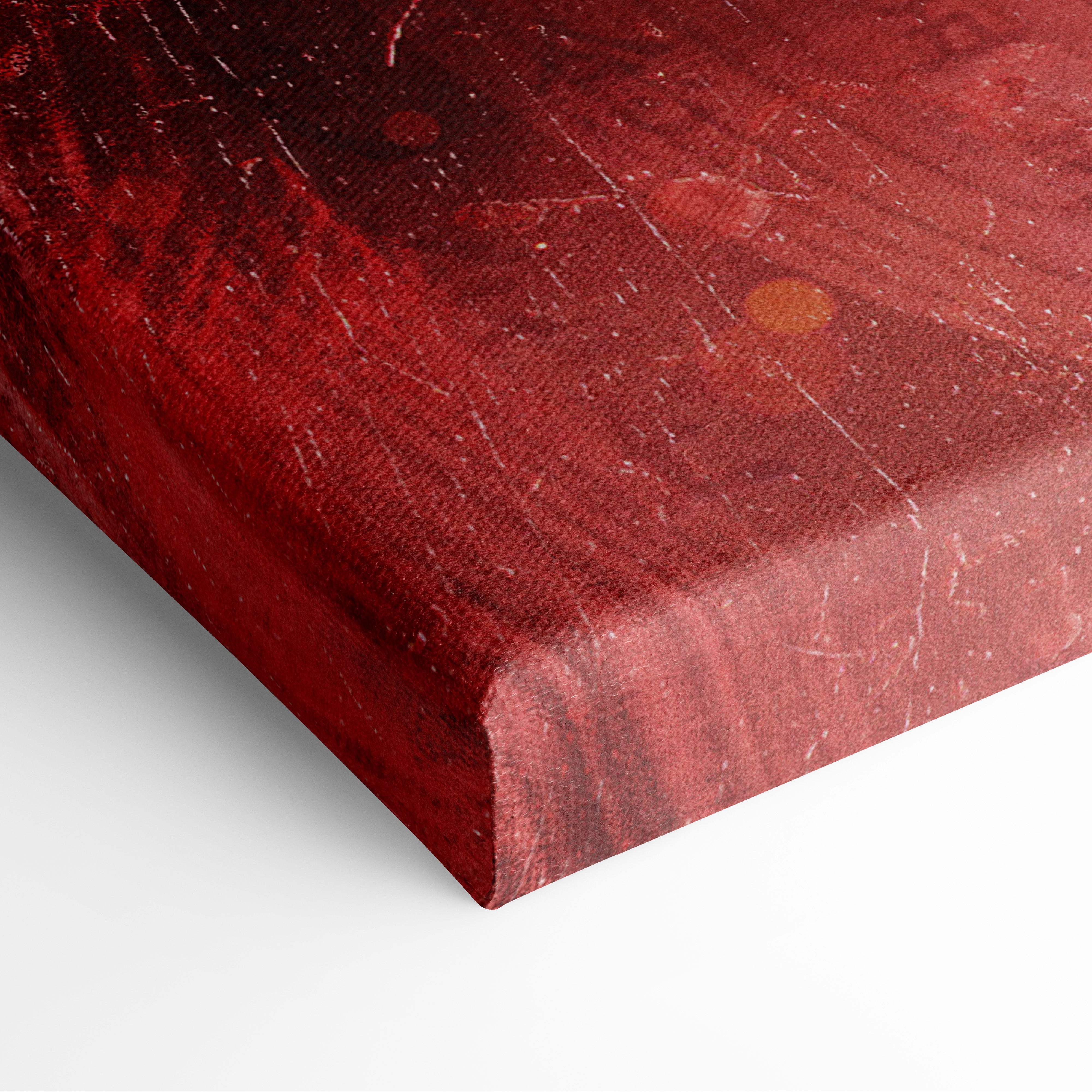 Red samurai skull warrior canvas wall art with textured deep red brushstroke and crackle effects for gothic decor