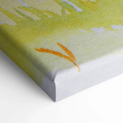 Watercolor birch forest canvas art with soft yellow orange autumn foliage