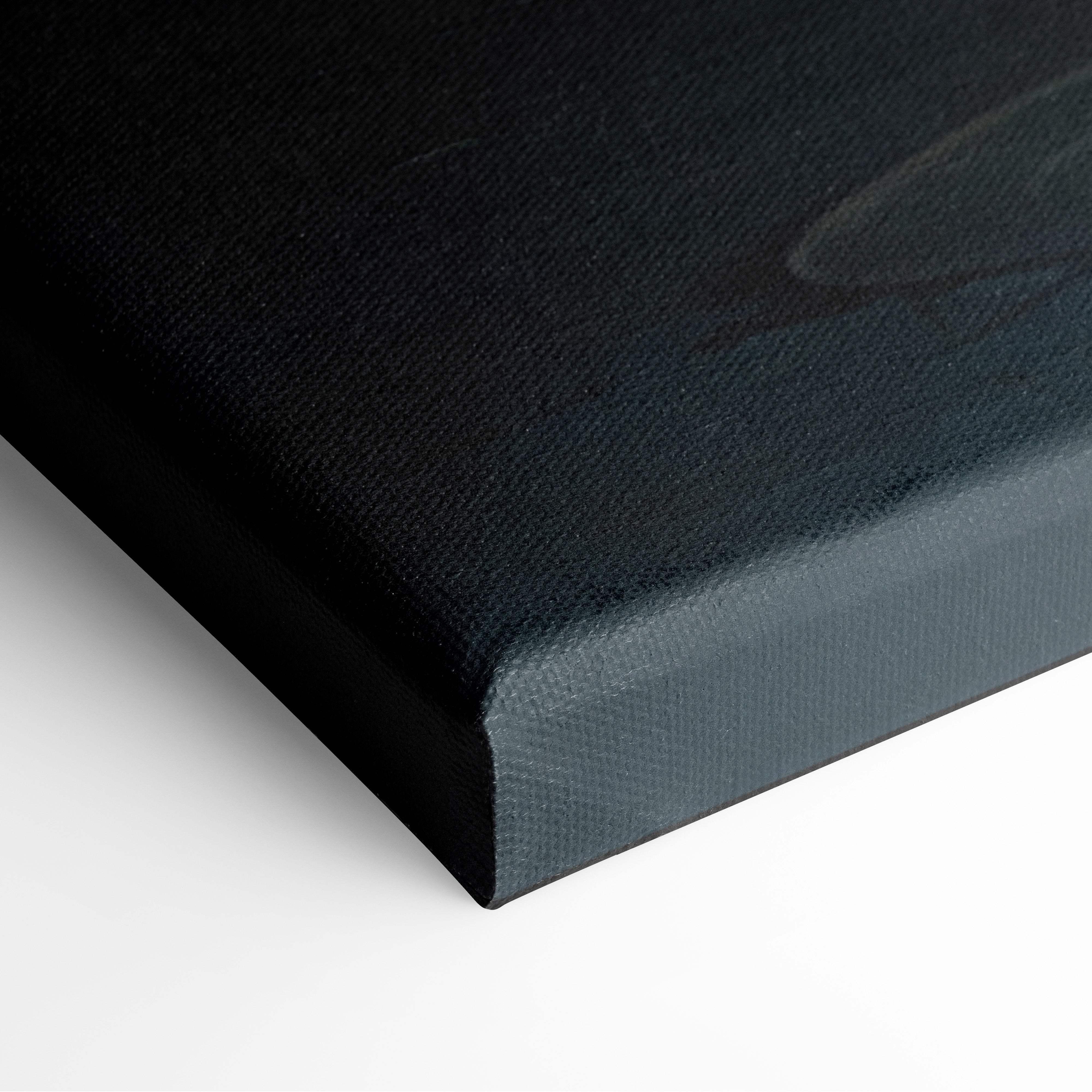 Black canvas print with textured surface and raised edges featuring night japanese city anime street scene in dark blue