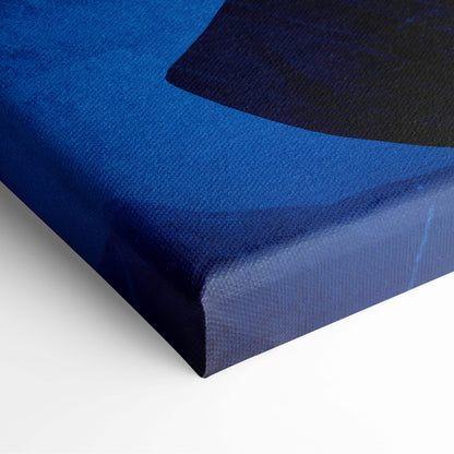 Electric storm mage canvas wall art featuring a blue textured surface with bold black abstract sorcerer silhouette