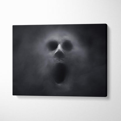 Black canvas print featuring a ghostly skull with open mouth and dark eye sockets in moody gothic decor style