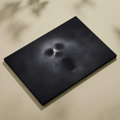Black canvas print featuring a ghostly smoky skull design in a dark smoke horror gothic minimalist style artwork