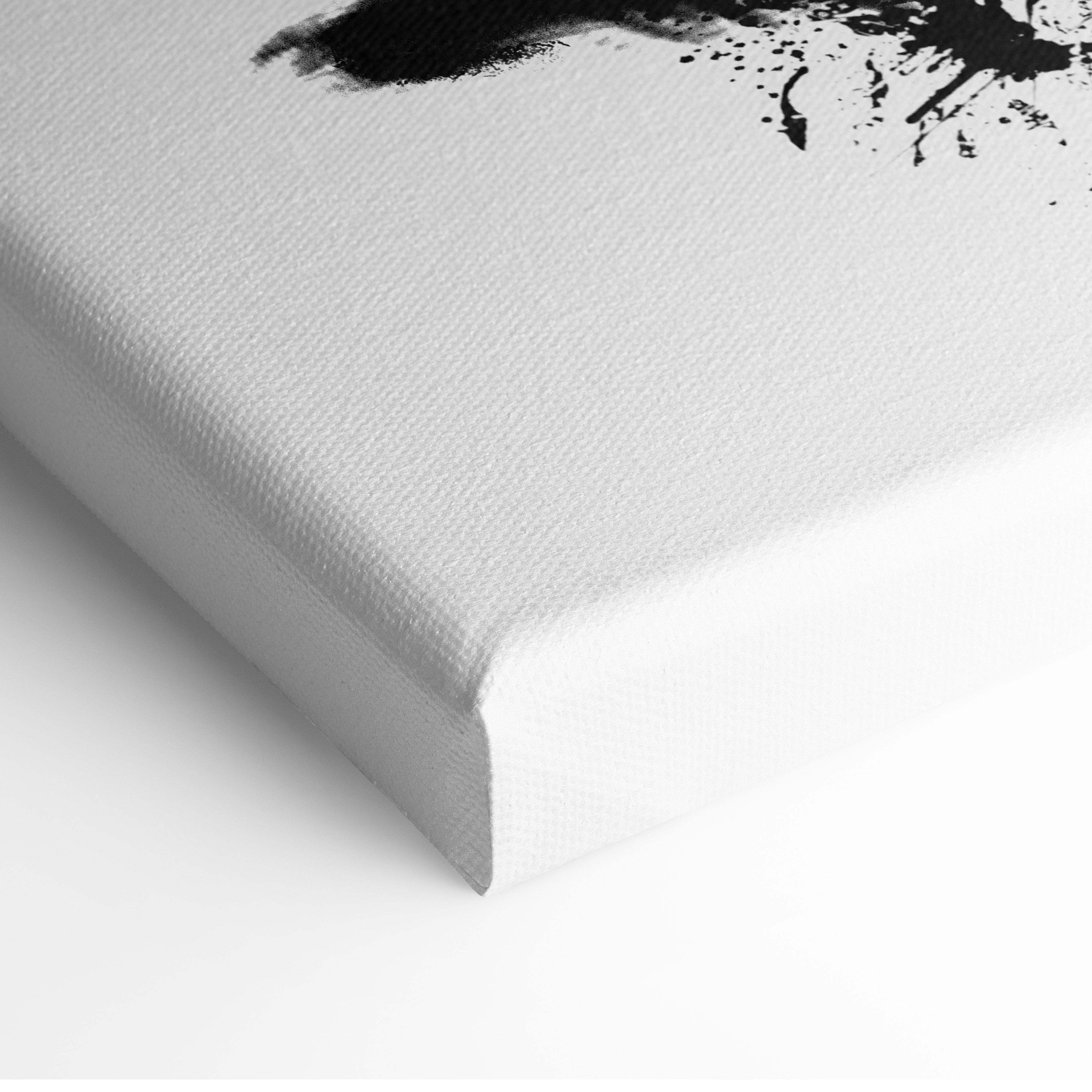 Samurai warrior canvas print featuring bold black ink splatter art on white canvas in ink brush painting style