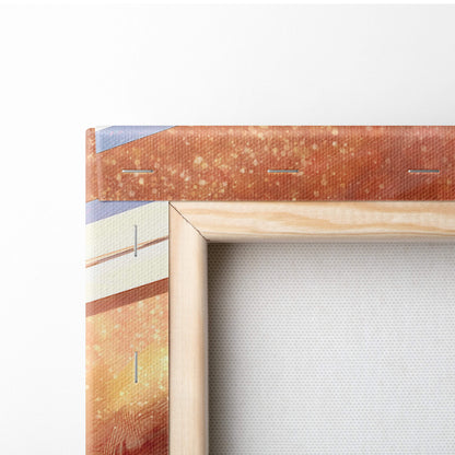 Wooden-framed canvas print featuring an earthy-toned abstract design with warm browns and subtle blue hints