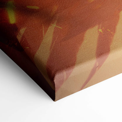 Fiery angel warrior canvas wall art featuring abstract brushstrokes in rust ochre and beige earth tones