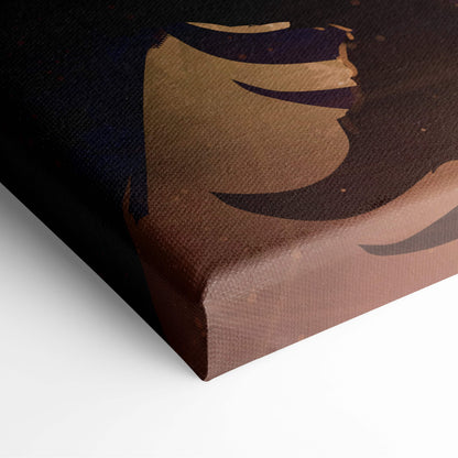 Brown canvas wall art of epic storm rider dark fantasy warrior on giant raven with purple lightning and moody tones