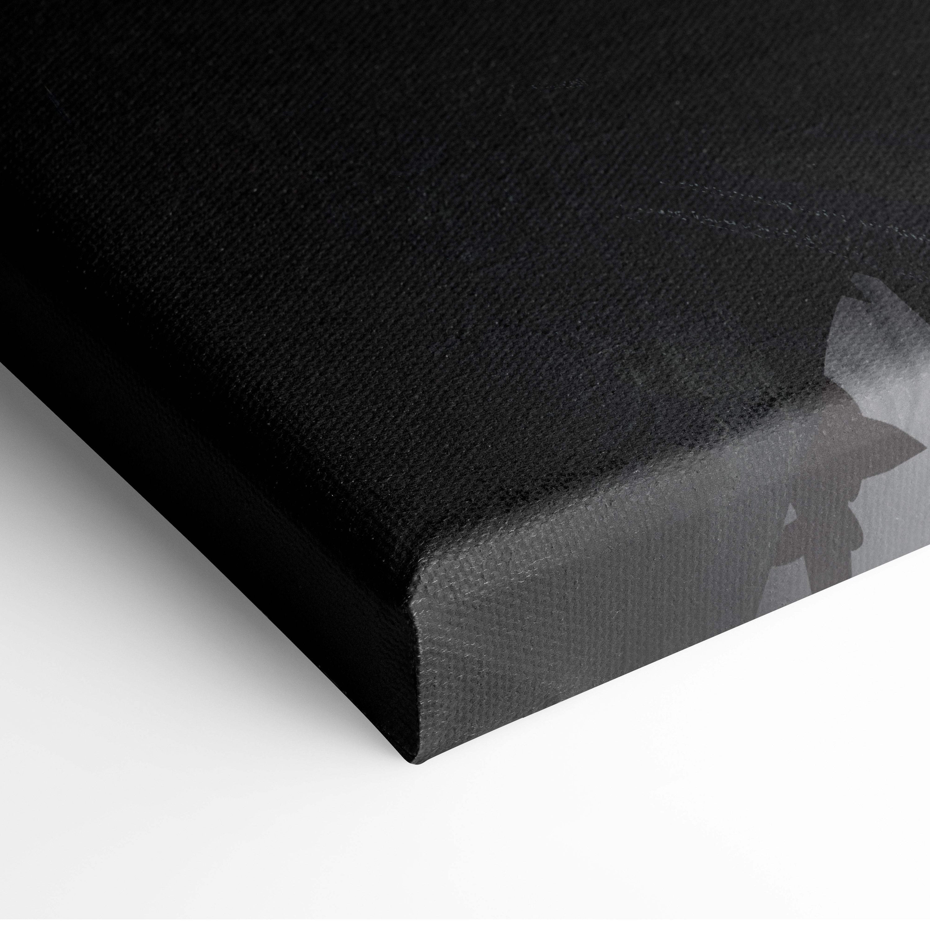 Dark gothic knight canvas wall art with textured black canvas and glossy finish featuring hooded skull warrior design