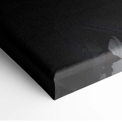 Dark gothic knight canvas wall art with textured black canvas and glossy finish featuring hooded skull warrior design