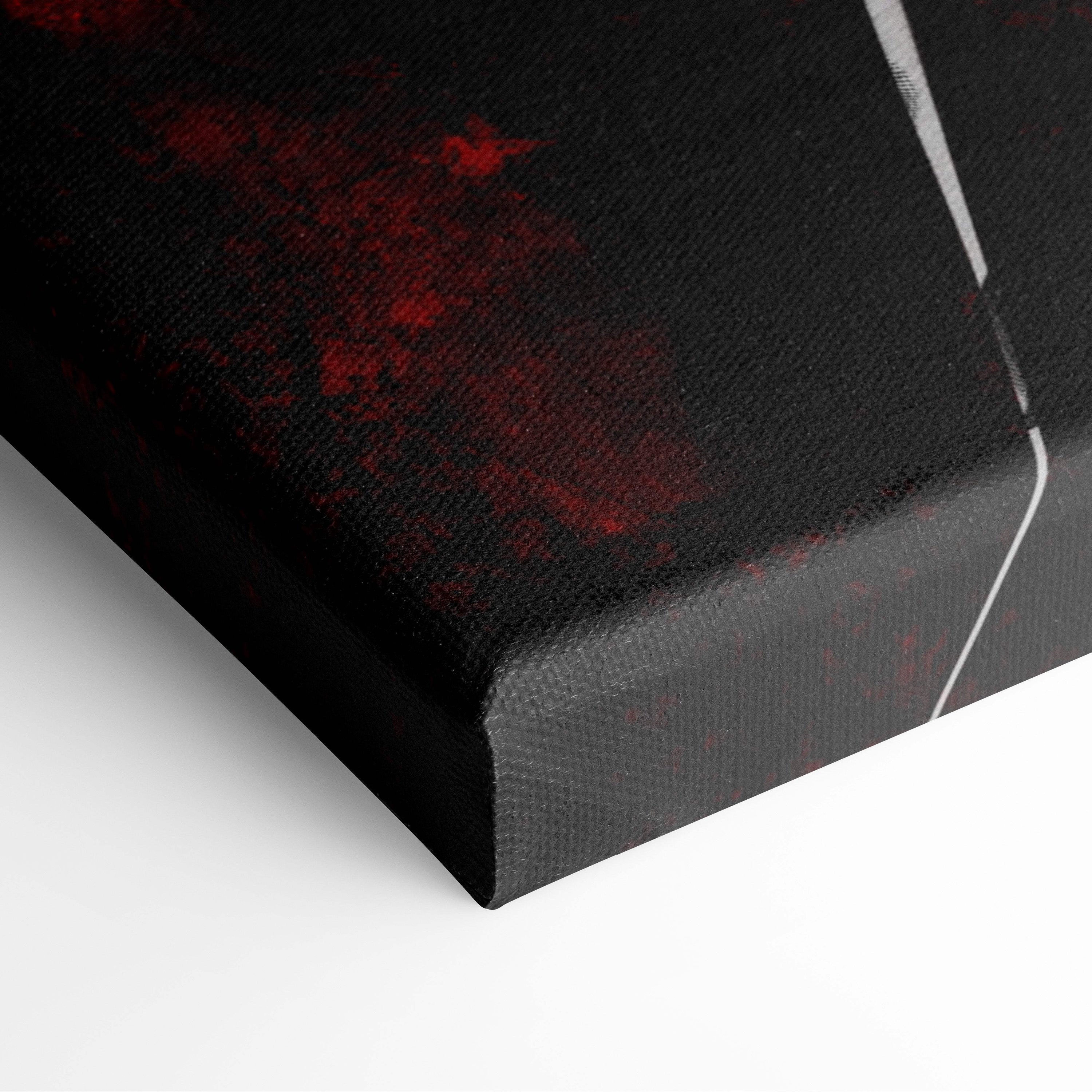 Black canvas print featuring abstract red and white splatter design for samurai warrior wall art decor