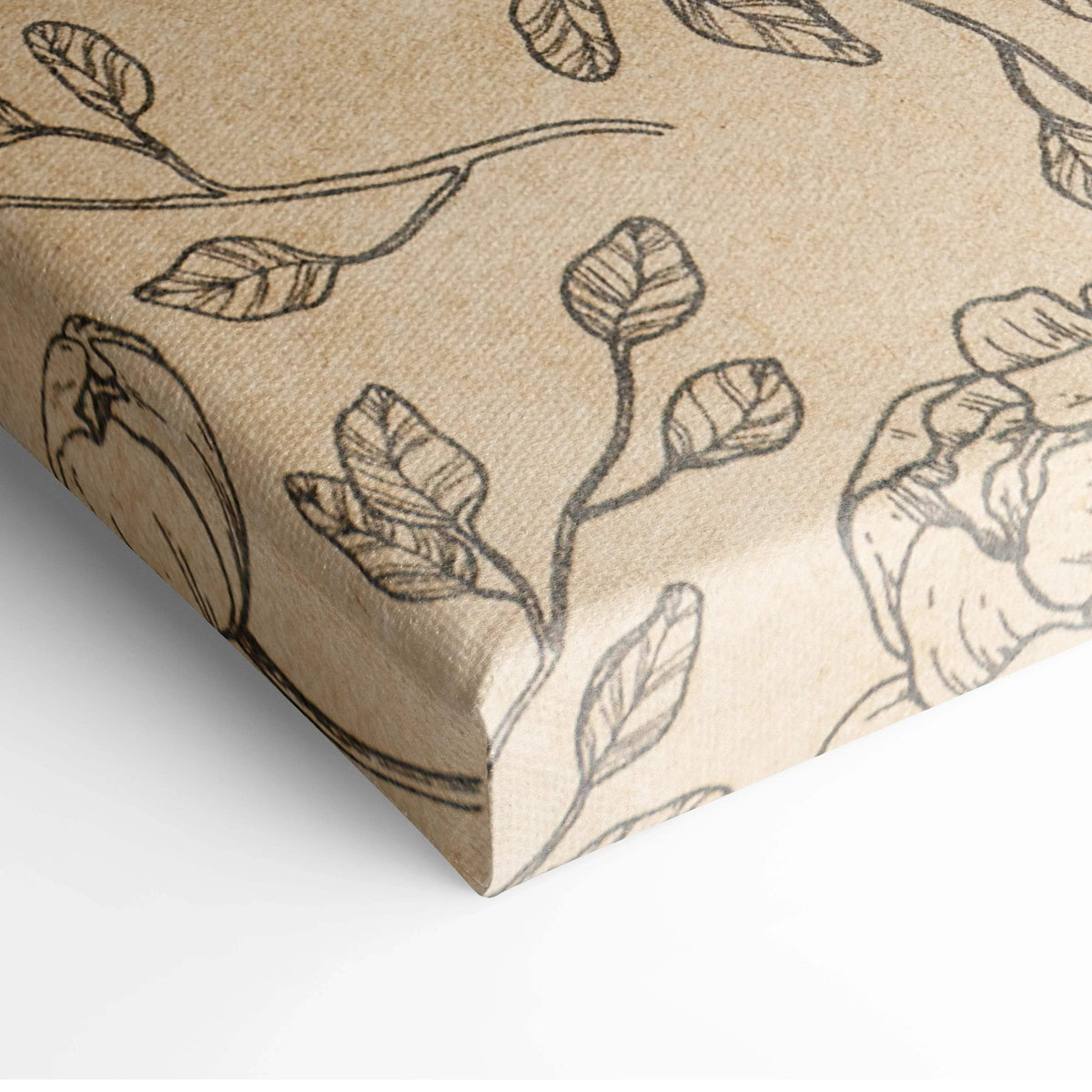 Vintage rustic romantic botanical line art on beige kraft canvas with roses and leaves