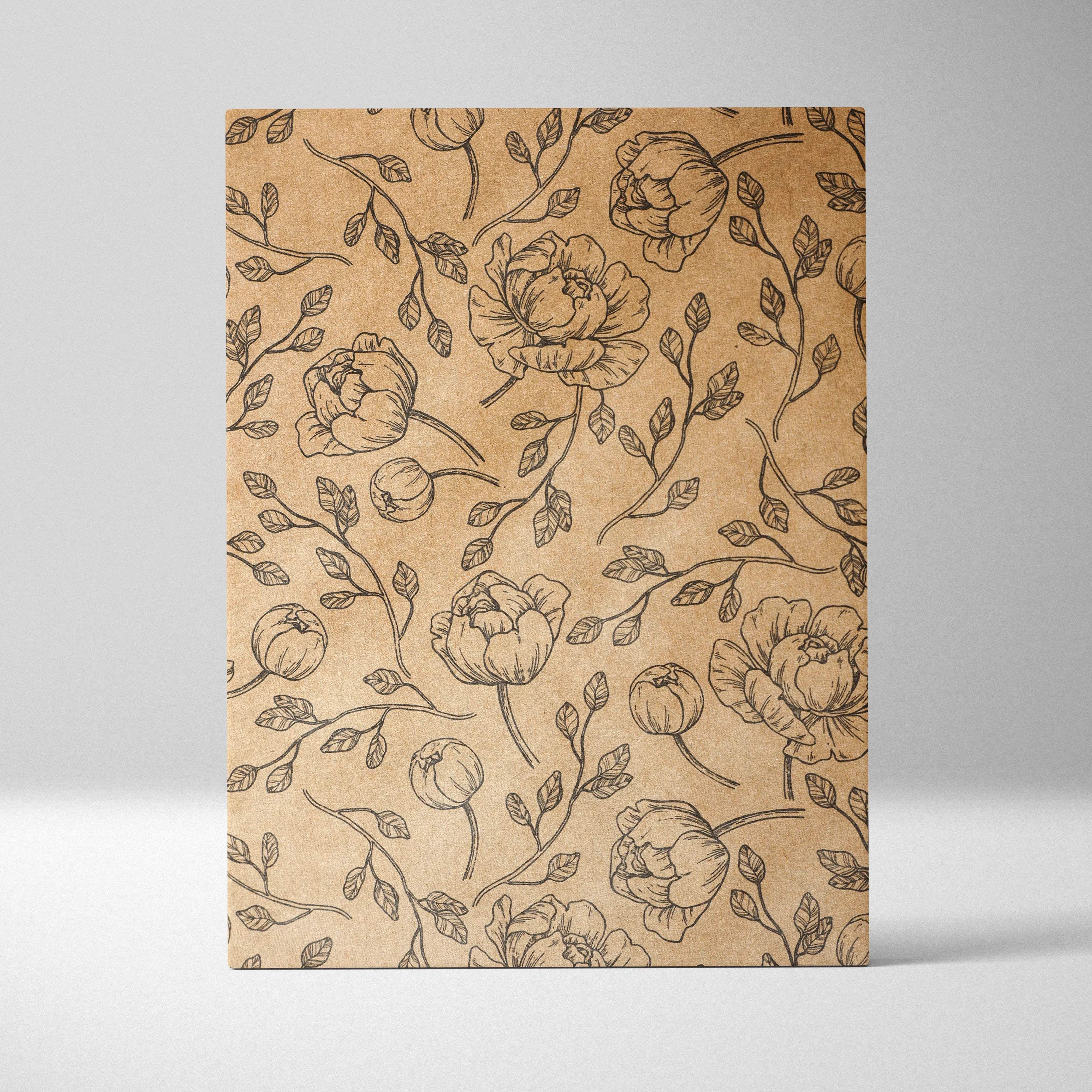 Vintage floral peonies and vines on kraft notebook cover