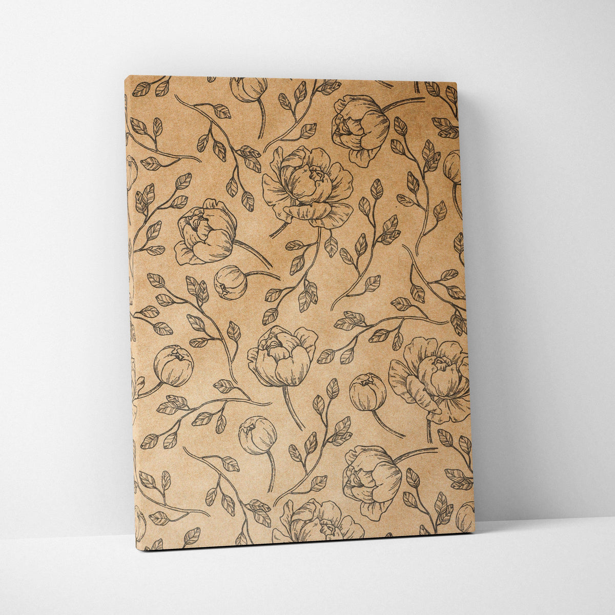 Vintage floral peonies and leaves on brown kraft notebook cover