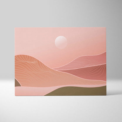 Boho desert sunset canvas wall art with minimalist abstract landscape in blush pink terracotta and earth tones on gray background
