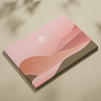 Boho desert sunset canvas wall art with abstract wavy lines in blush pink terracotta and earth tones for living room decor