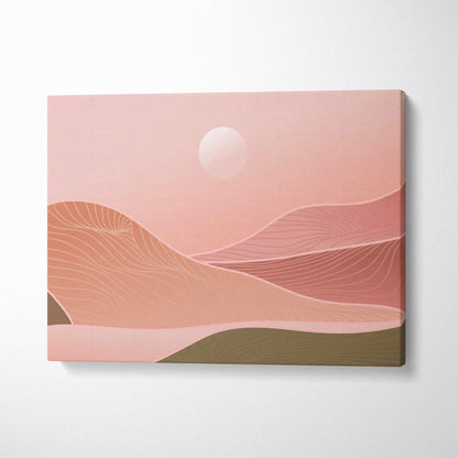 Boho desert sunset canvas wall art with abstract layered desert dunes in blush pink terracotta and earth tones