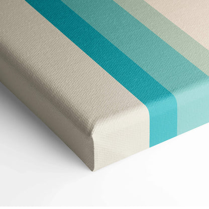 Retro geometric stripes canvas wall art in teal, sage green, beige