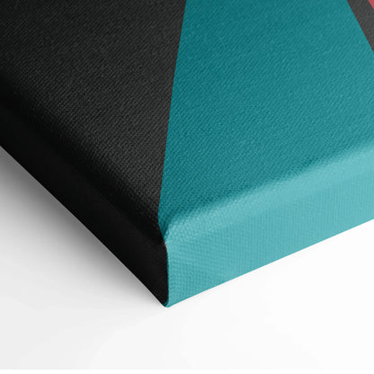 Retro geometric stripes canvas wall art in teal coral pink cream on charcoal