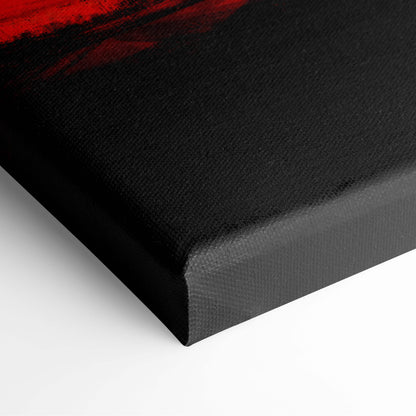 Black canvas art with textured surface and bold red abstract brushstrokes fiery sunset valkyrie wall decor