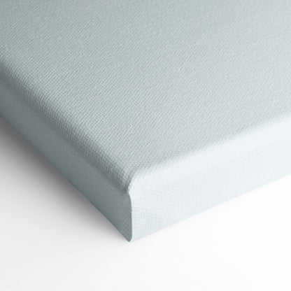 Light blue canvas wall art with textured woven surface and white edges contemporary woman on stairs print