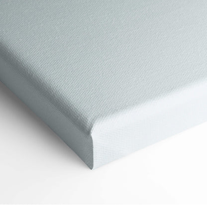 Contemporary woman on stairs canvas wall art light blue textured woven surface with clean rounded edges for office decor