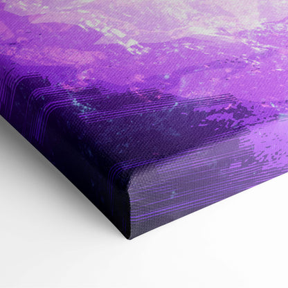 Purple abstract canvas painting with textured brushstrokes and deep navy border for cyberpunk motorcycle rider decor