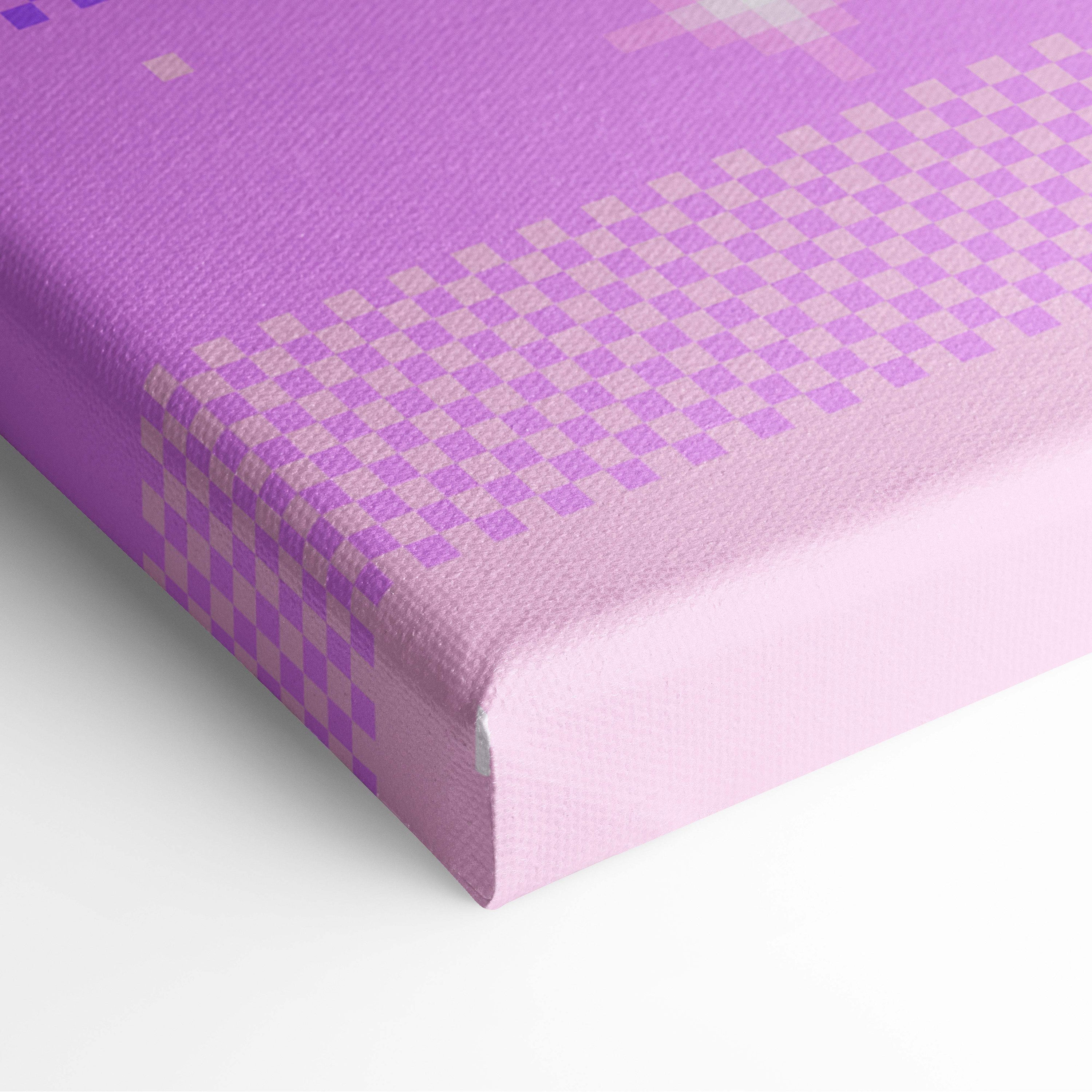 Purple moon pixel art canvas print featuring a purple and pink checkered pastel night sky pattern for wall decor