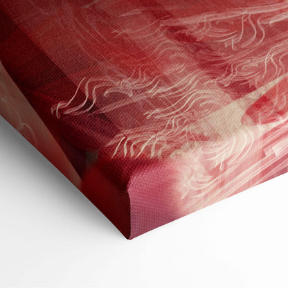 Red canvas print featuring elegant white feather wings abstract line art for romantic ethereal wall decor