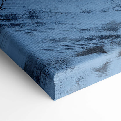 Blue abstract canvas print with textured brushstrokes and fabric weave for snow warrior monster fantasy wall art
