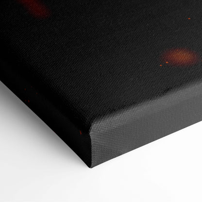 Dark fantasy inferno warrior black canvas print with fiery orange and red speckles for gothic wall decor