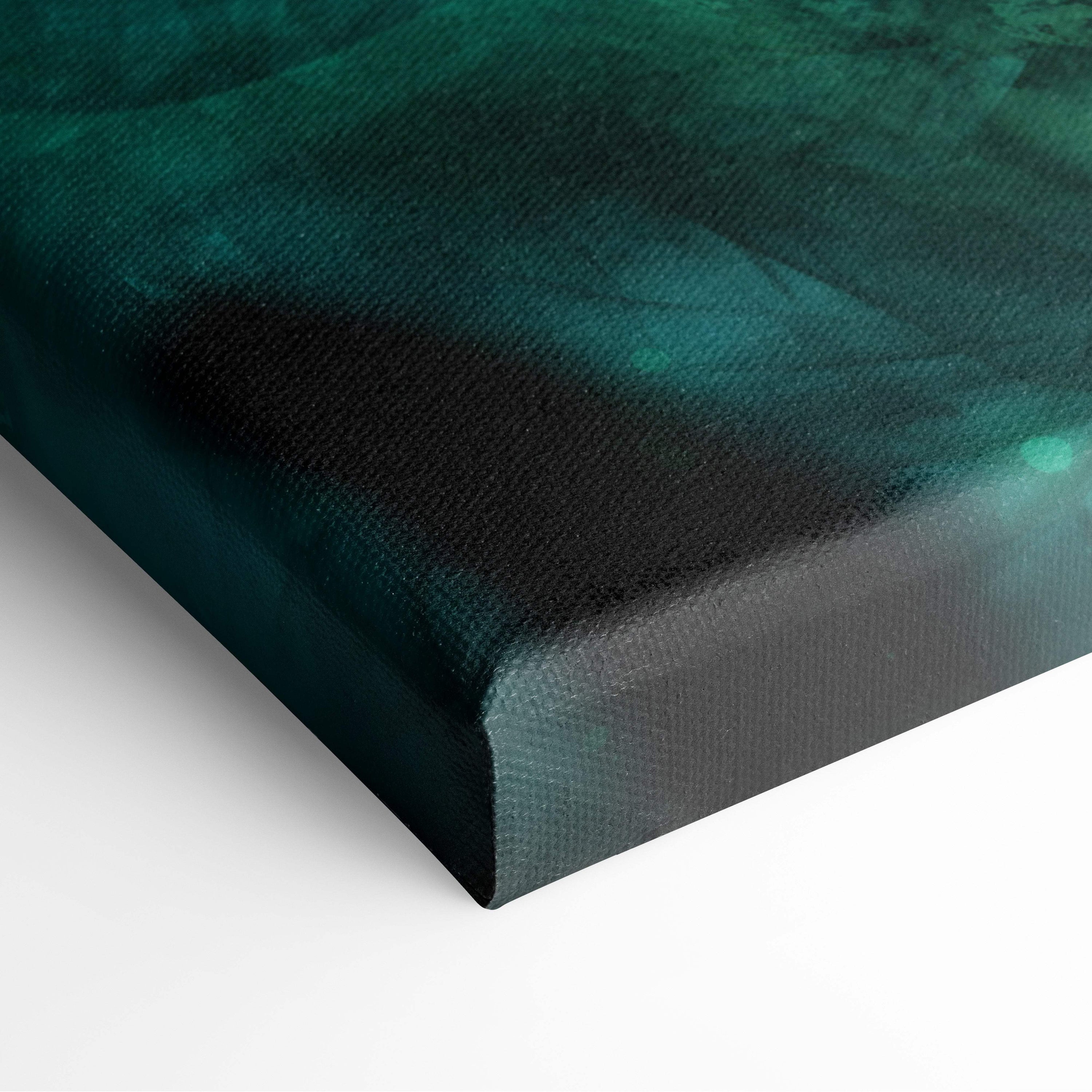 A canvas print featuring a dark fantasy undead warrior with teal green and black textured brushstrokes