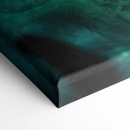 A canvas print featuring a dark fantasy undead warrior with teal green and black textured brushstrokes