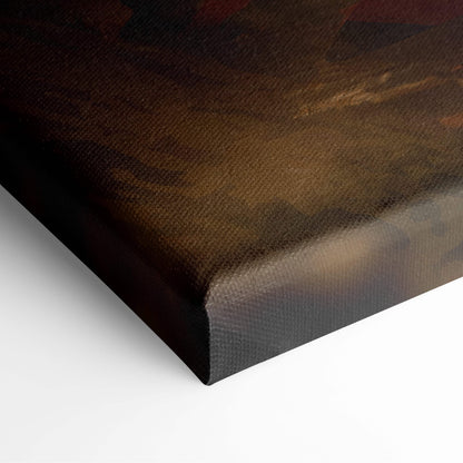 Dark brown canvas painting with textured surface and visible weave for epic anime warrior wall art decor