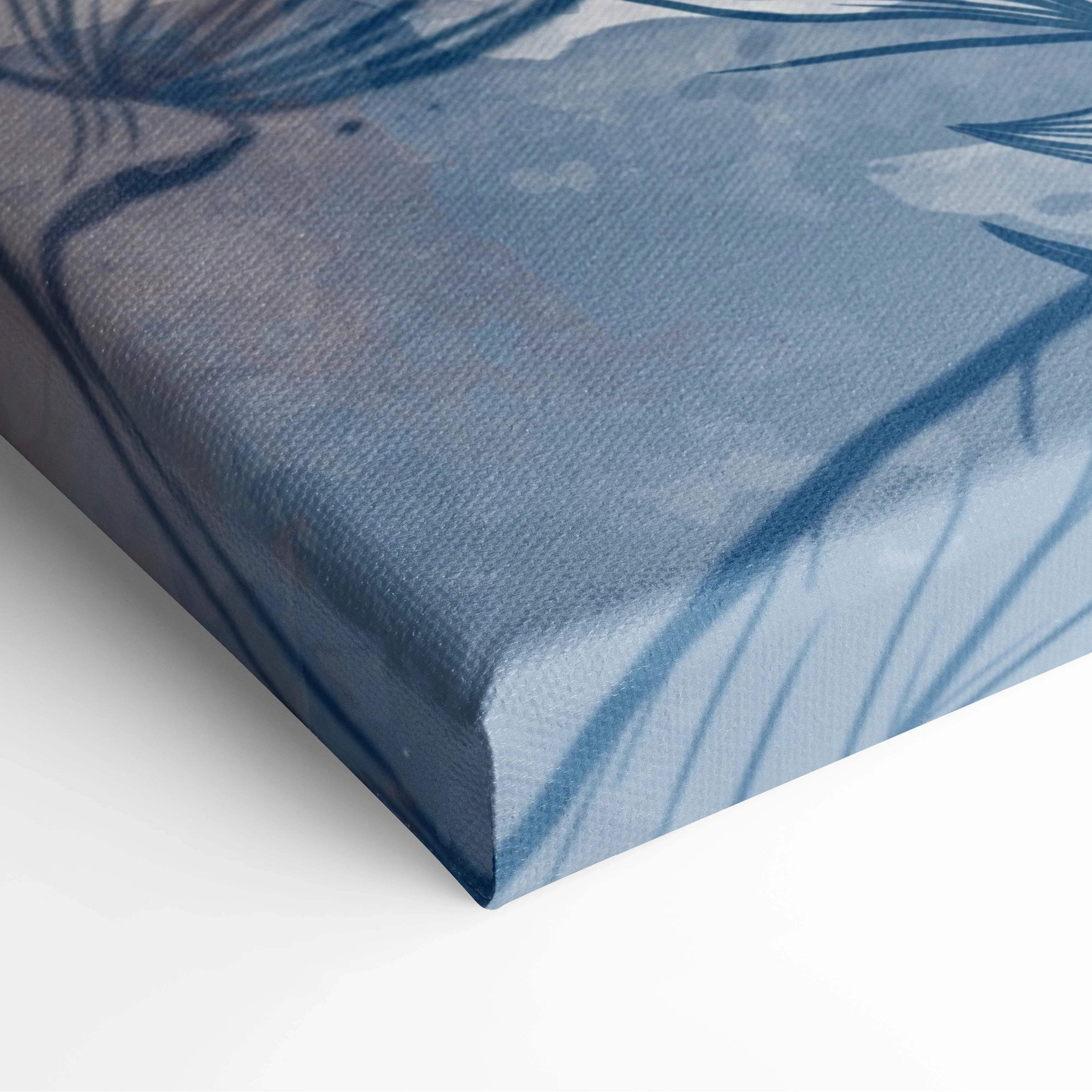 Dreamy blue blush floral watercolor canvas with tropical leaf pattern