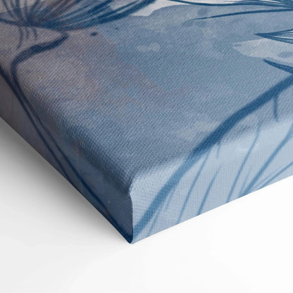 Dreamy blue blush floral watercolor canvas with tropical leaf pattern