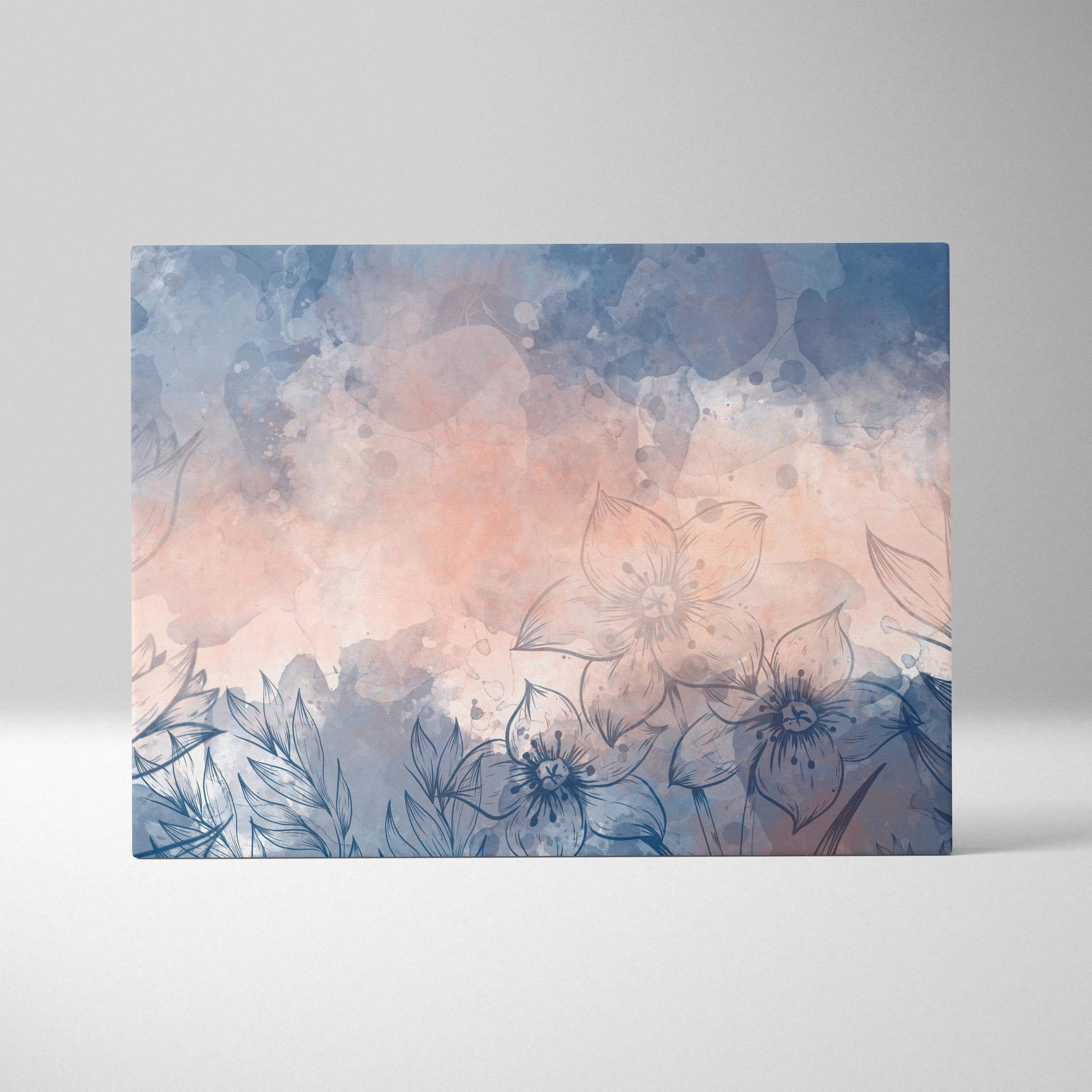 Dreamy blue blush floral watercolor canvas with line art botanicals