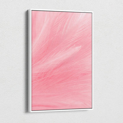 Framed soft pink feather texture macro canvas wall art in blush tones