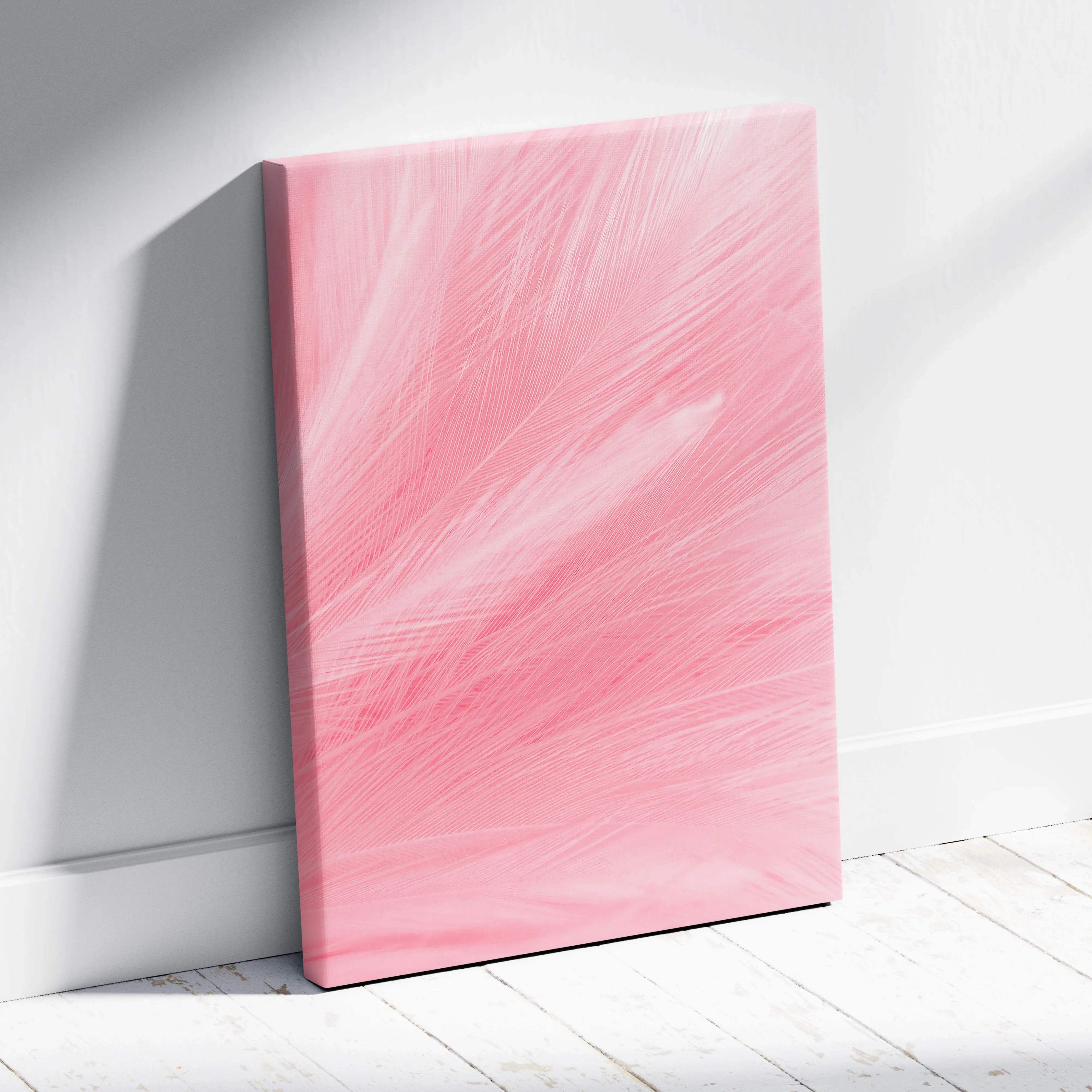 Soft pink feather texture canvas wall art in pastel blush tones